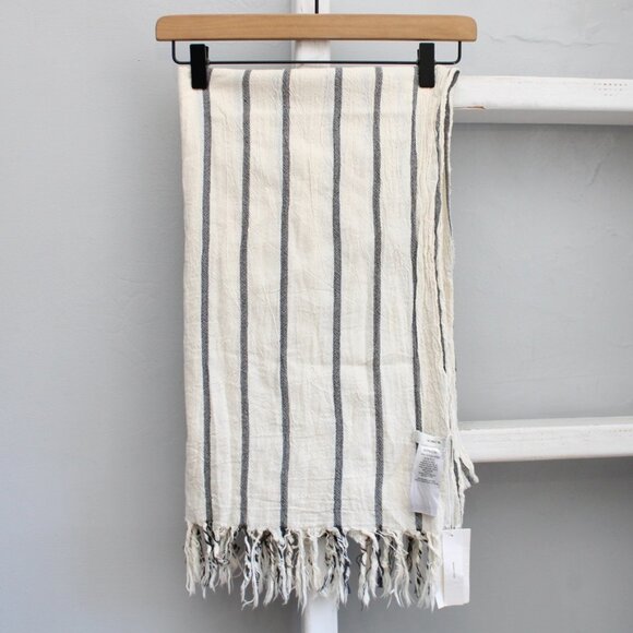 Vince Cream Gray Striped Cotton Gauze Stripe Rectangle Finge Scarf NWT - Picture 6 of 7